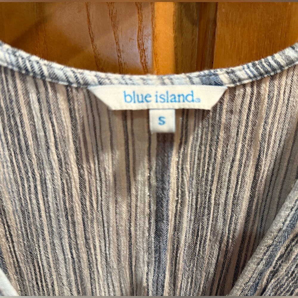 Blue Island Blue Striped Metallic Boho Coverup Maxi Dress Size Small - Picture 4 of 8